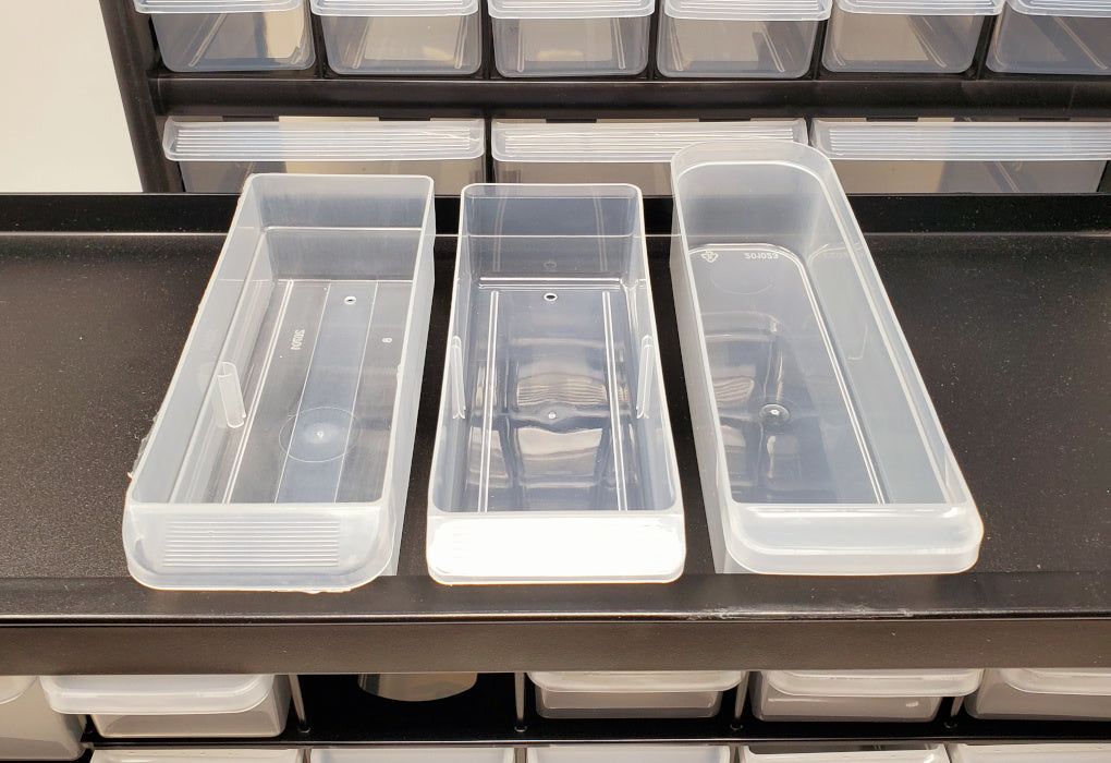 Bin Better - Review of small parts cabinet organizers from Akro Mills, IRIS USA, GreenPro, Stalwart, Craftsman, and others